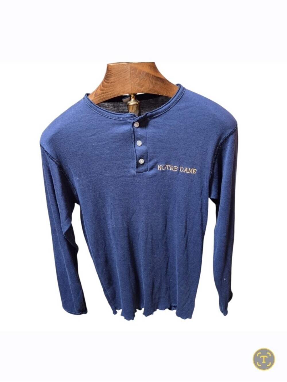 Vintage Champion Notre Dame Blue Henley Shirt Size Medium Made In USA